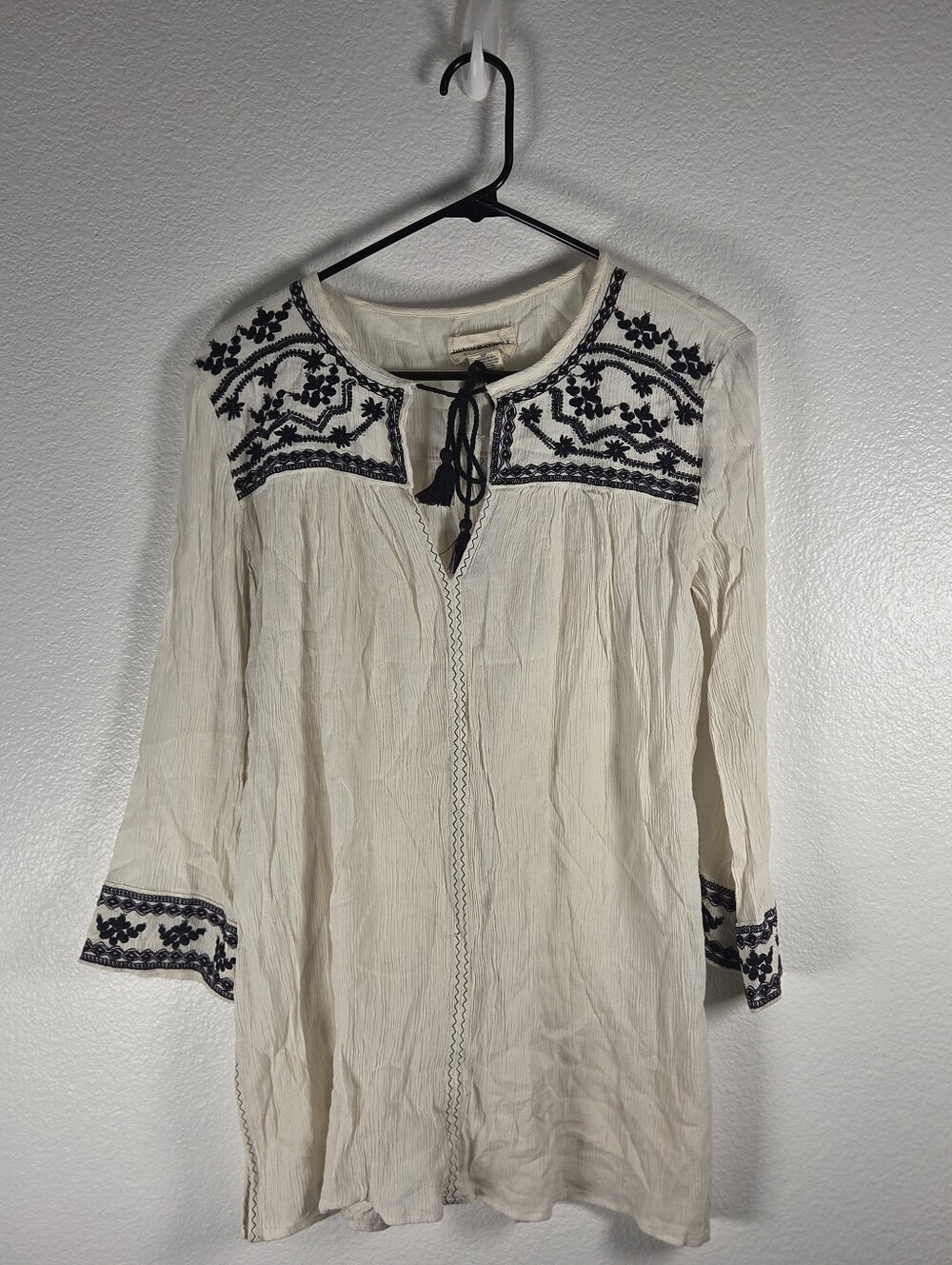 Denim & Supply Women's Size S Ralph Lauren Cream Tunic with Black Embroidery